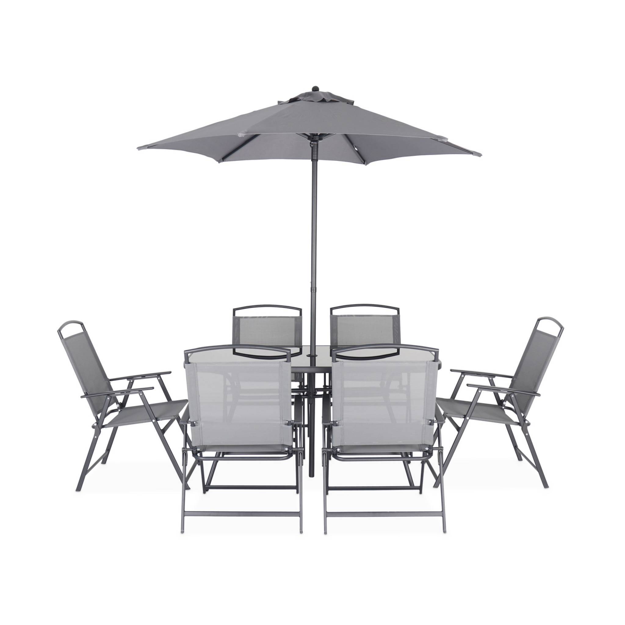 Table de jardin acier avec parasol + 6 assises. anthracite. structure acier avec revêtement anti rouille | sweeek - Image 4