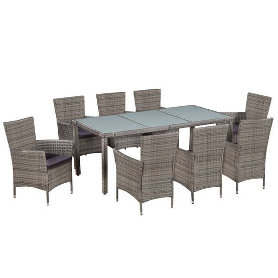 Salon de jardin 8 personnes résine tressée et verre avec coussins pour repas Gris – ComfortXL Outdoor Living - Image 1