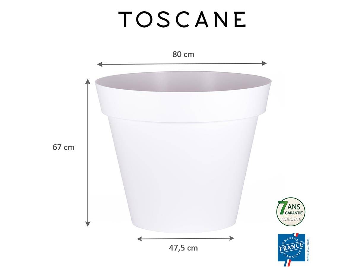 Eda - Pot de fleur rond Toscane Ø 80 x H.66 cm Blanc + Soucoupe - Eda - Imagen 2