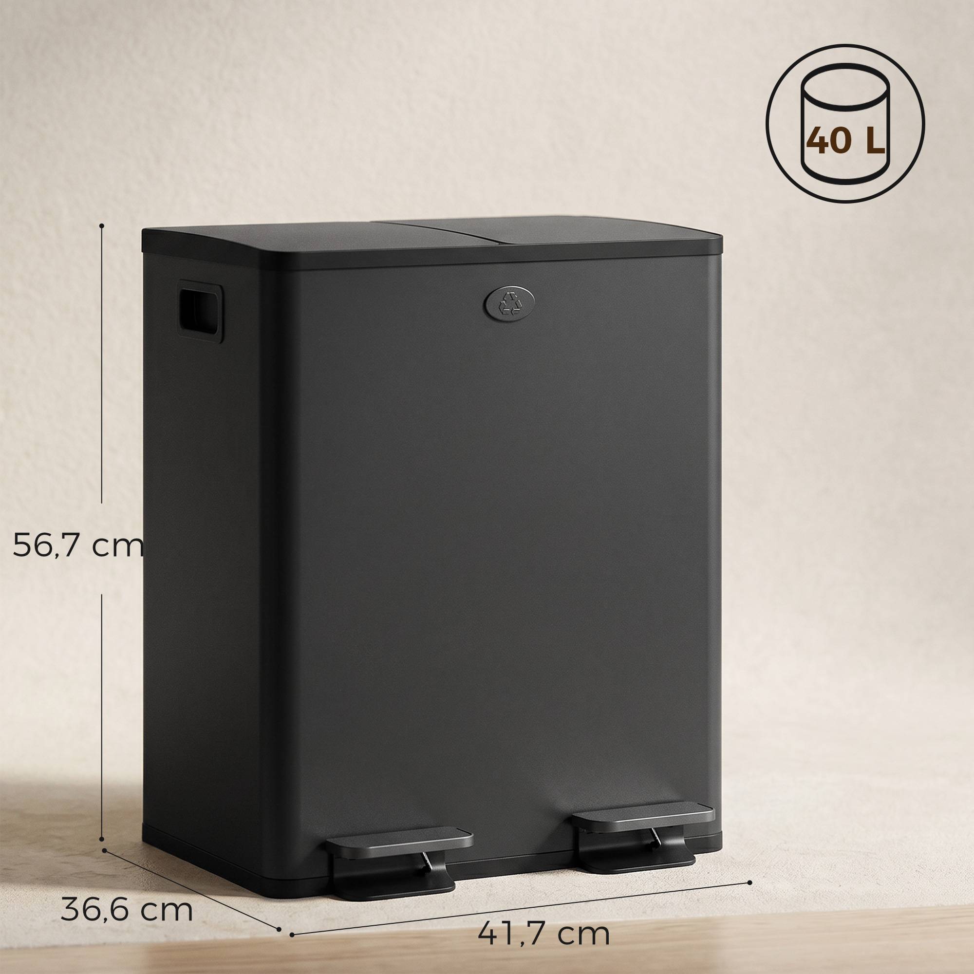Sans Marque - Sac cuisine acier inoxydable 2 compartiments 2x20 L pédale souple cube noir supplémentaire - Image 5