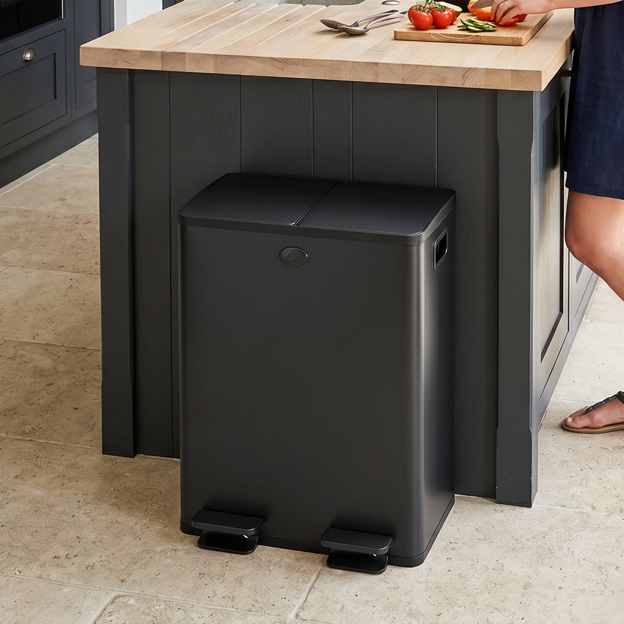 Sans Marque - Sac cuisine acier inoxydable 2 compartiments 2x20 L pédale souple cube noir supplémentaire - Image 4