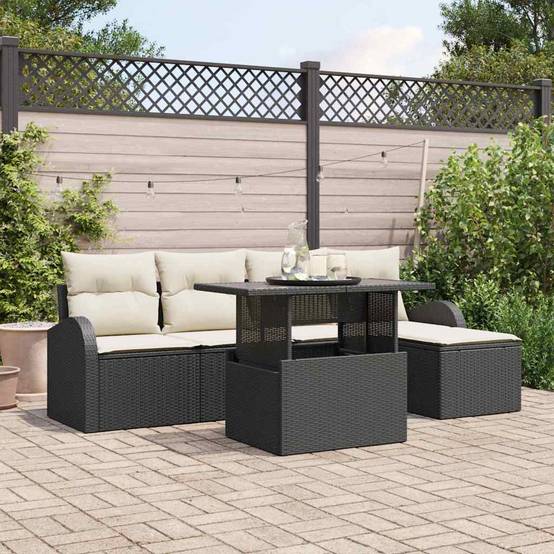 ComfortXL - Salon de jardin 6 pièces avec repose-pieds et table hauteur ajustable Noir – ComfortXL Outdoor Living - Image 1