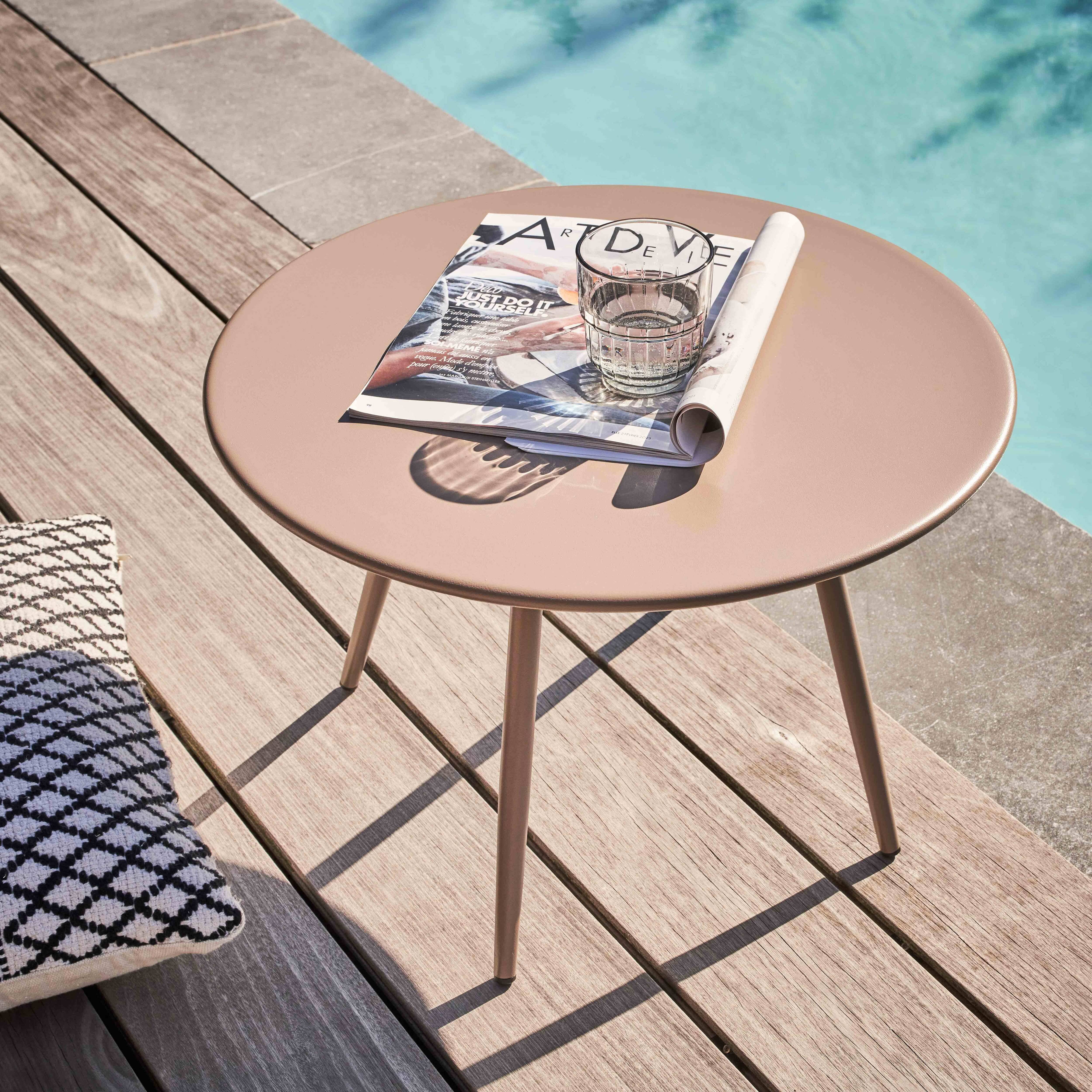 Oviala - Table basse de jardin ronde en métal taupe 50 cm Palavas - Oviala - Imagen 2