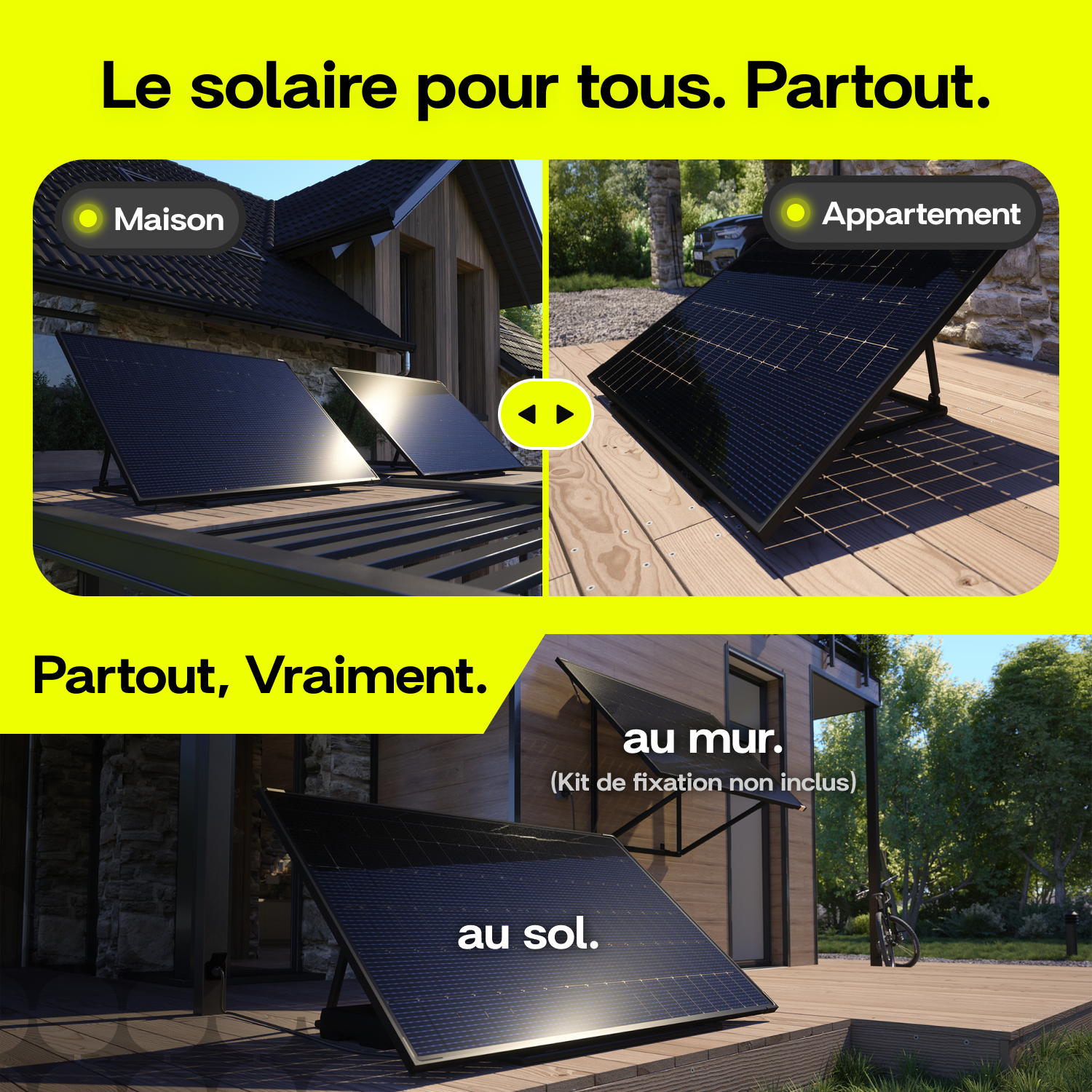 Sunology PLAY2 - Kit 3 panneaux solaires complet 1380W bifacial – 3 Stations solaire livrées totalement assemblées – Installation au sol ou au mur - Image 4