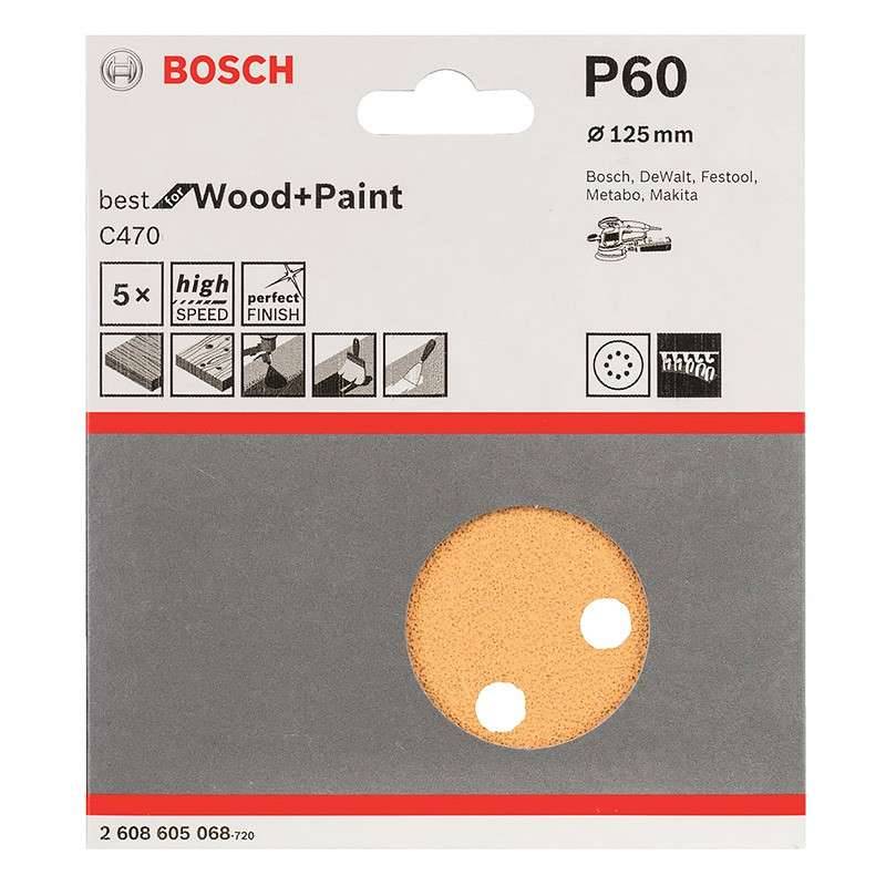 Bosch - 5 Disques abrasifs C470 BOSCH pour ponceuses excentriques Ø 125 mm Best for Wood and Paint 8 trous - taille  - BOSCH ACCESSOIRES - Imagen 2