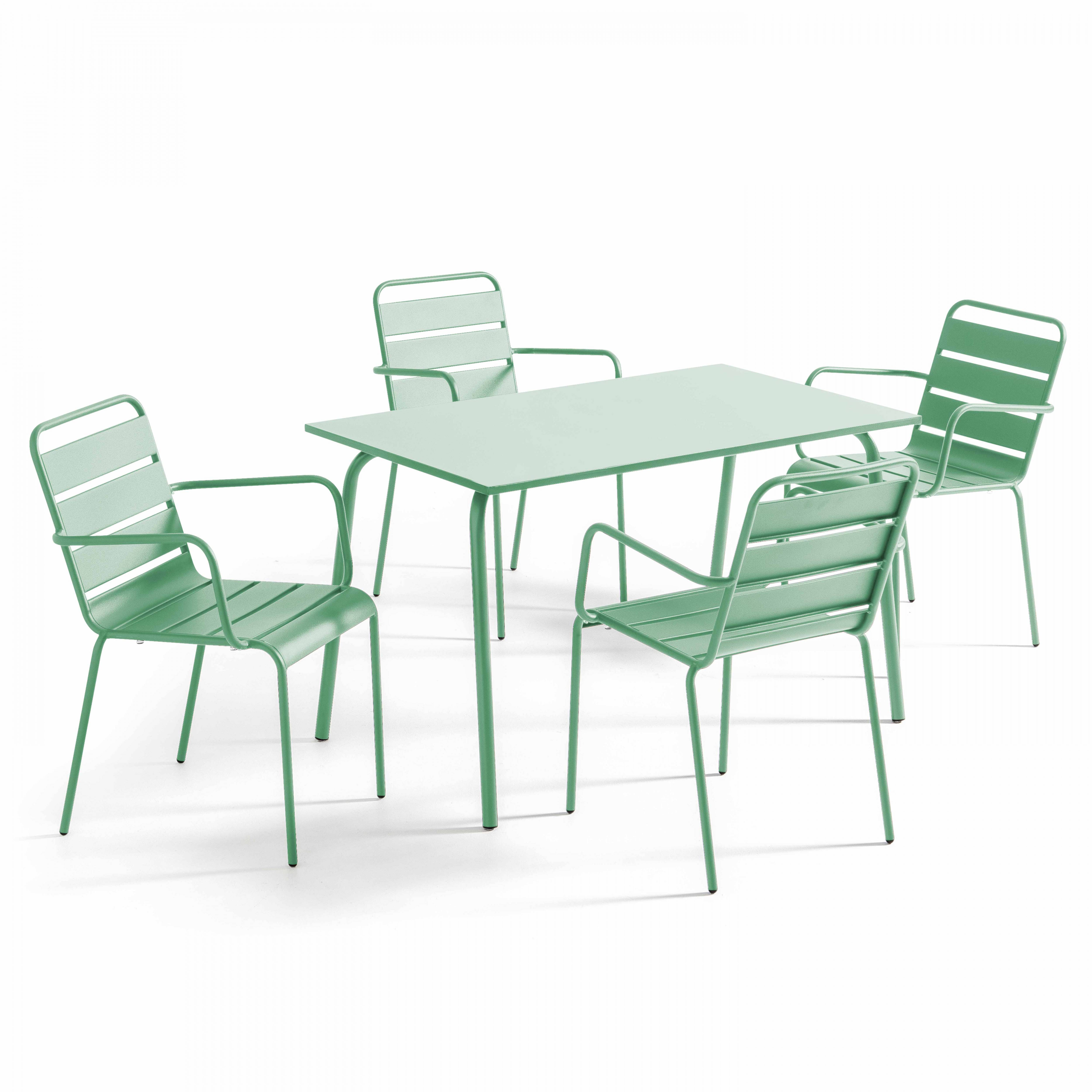 Oviala - Ensemble table de jardin et 4 fauteuils en métal vert sauge Palavas - Oviala - Imagen 1