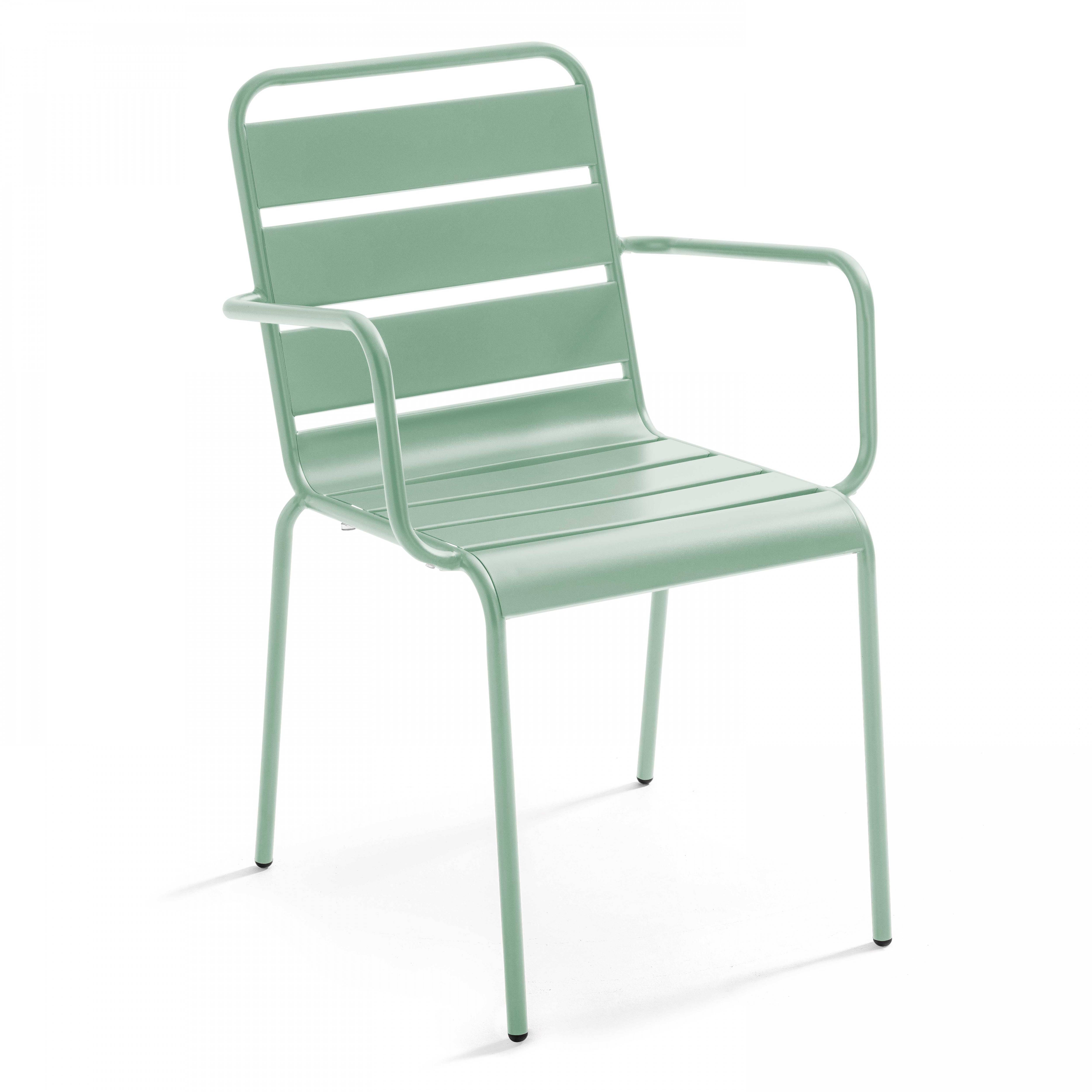 Oviala - Ensemble table de jardin et 4 fauteuils en métal vert sauge Palavas - Oviala - Imagen 6