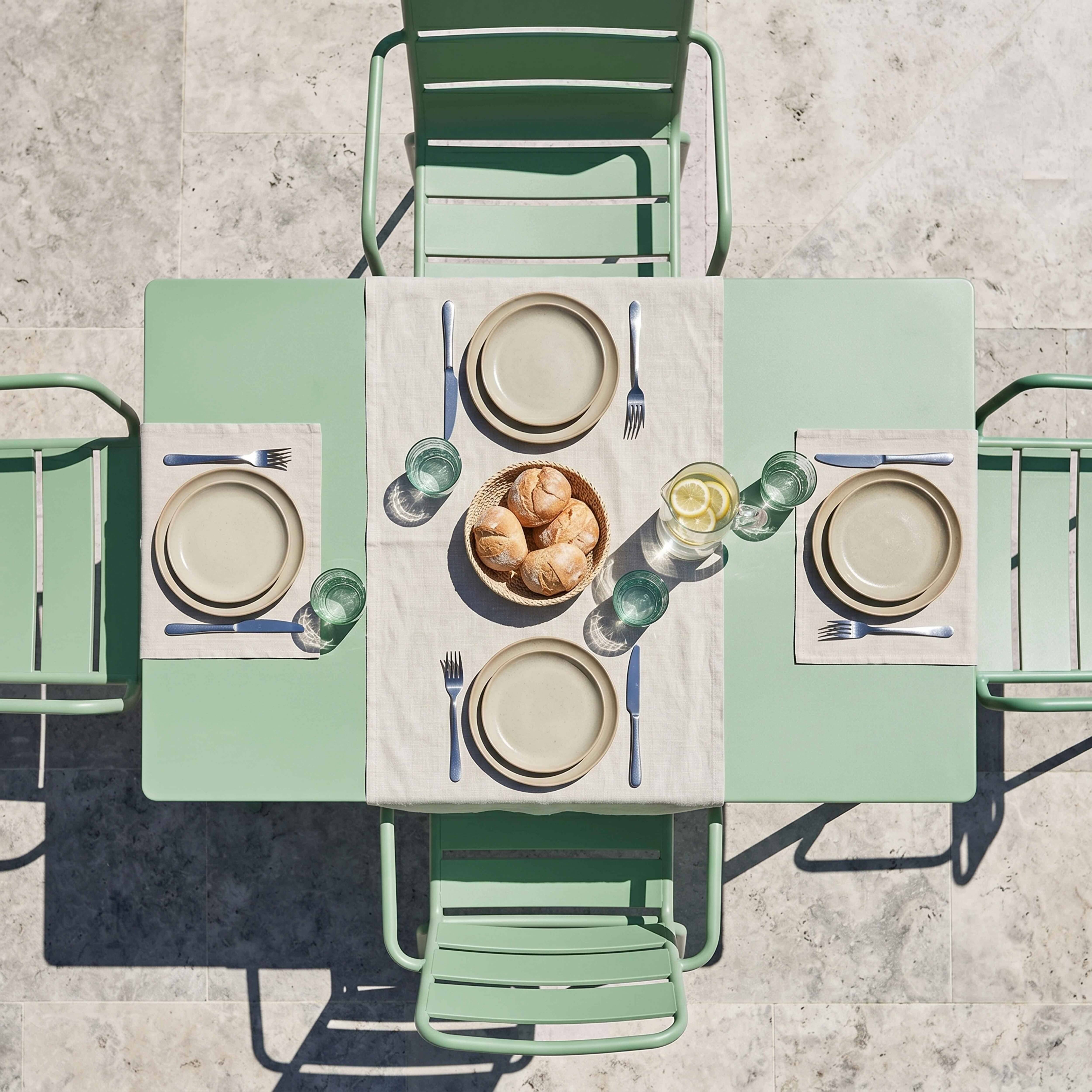 Oviala - Ensemble table de jardin et 4 fauteuils en métal vert sauge Palavas - Oviala - Imagen 3
