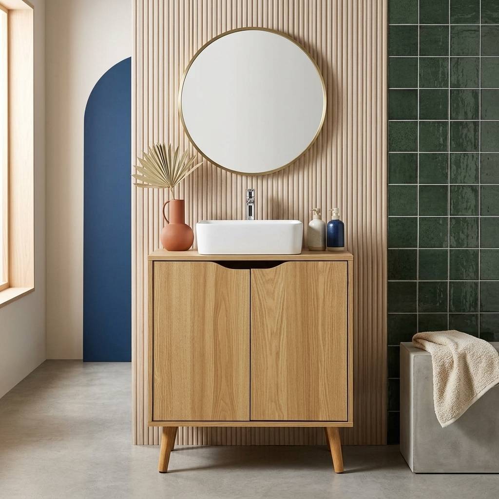 sweeek - Meuble sous lavabo vintage décor bois frêne 65 x 40 x H 70 cm - Nepal | sweeek