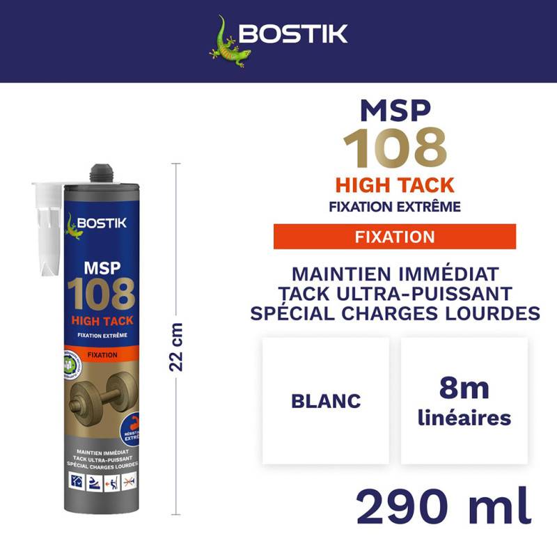 Bostik - BOSTIK MSP 108 HIGH TACK Mastic polymère pour fixations extrêmes 290ml Blanc - Image 2