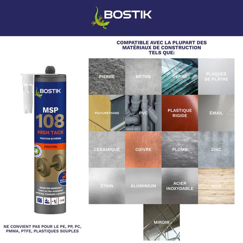 Bostik - BOSTIK MSP 108 HIGH TACK Mastic polymère pour fixations extrêmes 290ml Blanc - Image 5