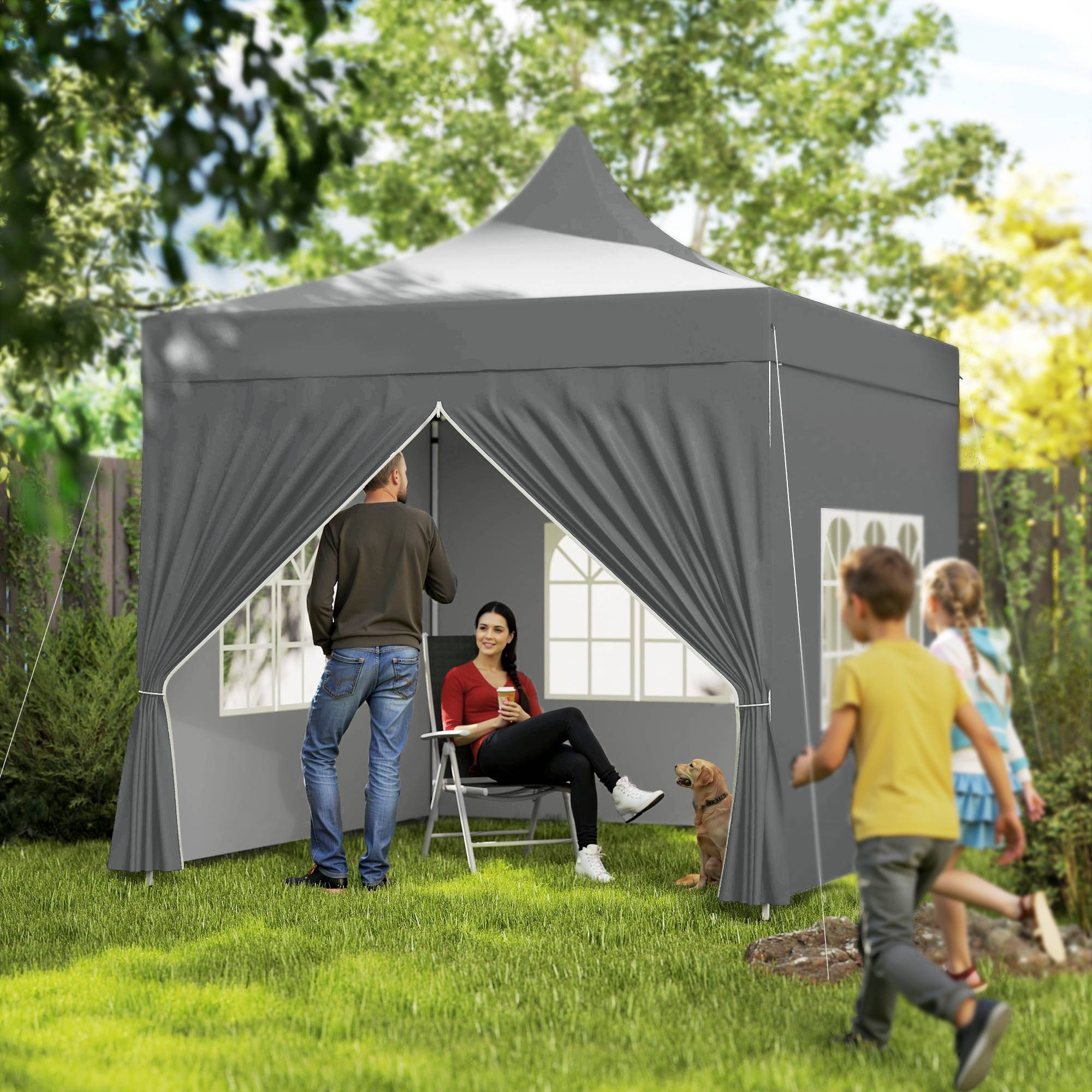 ComfortXL - Tonnelle pliante Oxford pour jardin et réception protection UV hauteur réglable 3x3m gris - ComfortXL Outdoor Living - Image 3