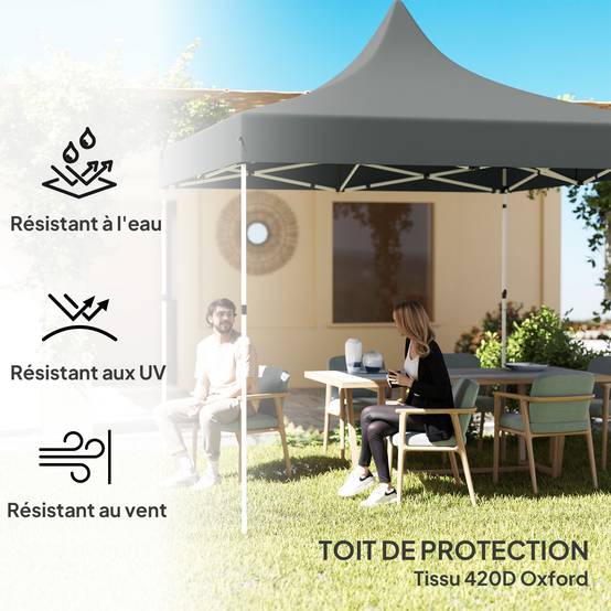 ComfortXL - Tonnelle pliante Oxford pour jardin et réception protection UV hauteur réglable 3x3m gris - ComfortXL Outdoor Living - Image 8