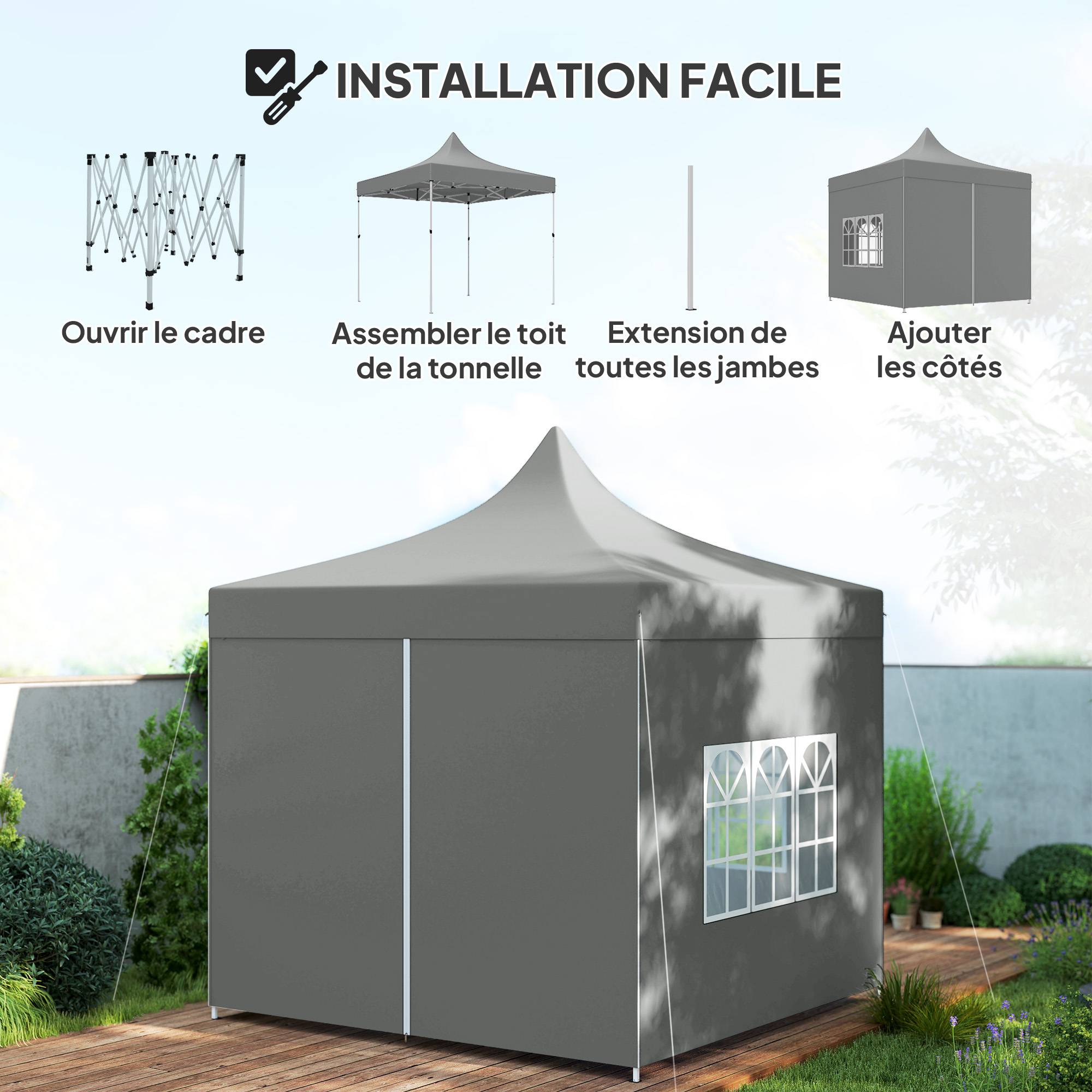 ComfortXL - Tonnelle pliante Oxford pour jardin et réception protection UV hauteur réglable 3x3m gris - ComfortXL Outdoor Living - Image 7
