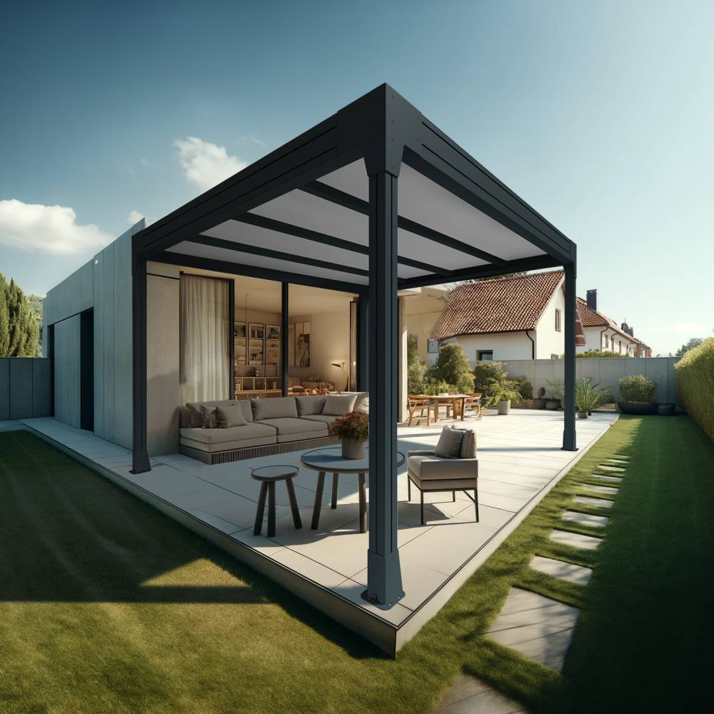 Carport HAPESIRE Isotoit® îlot 3,78x4,00m (Gris anthracite) - Alia Productions - Imagen 1
