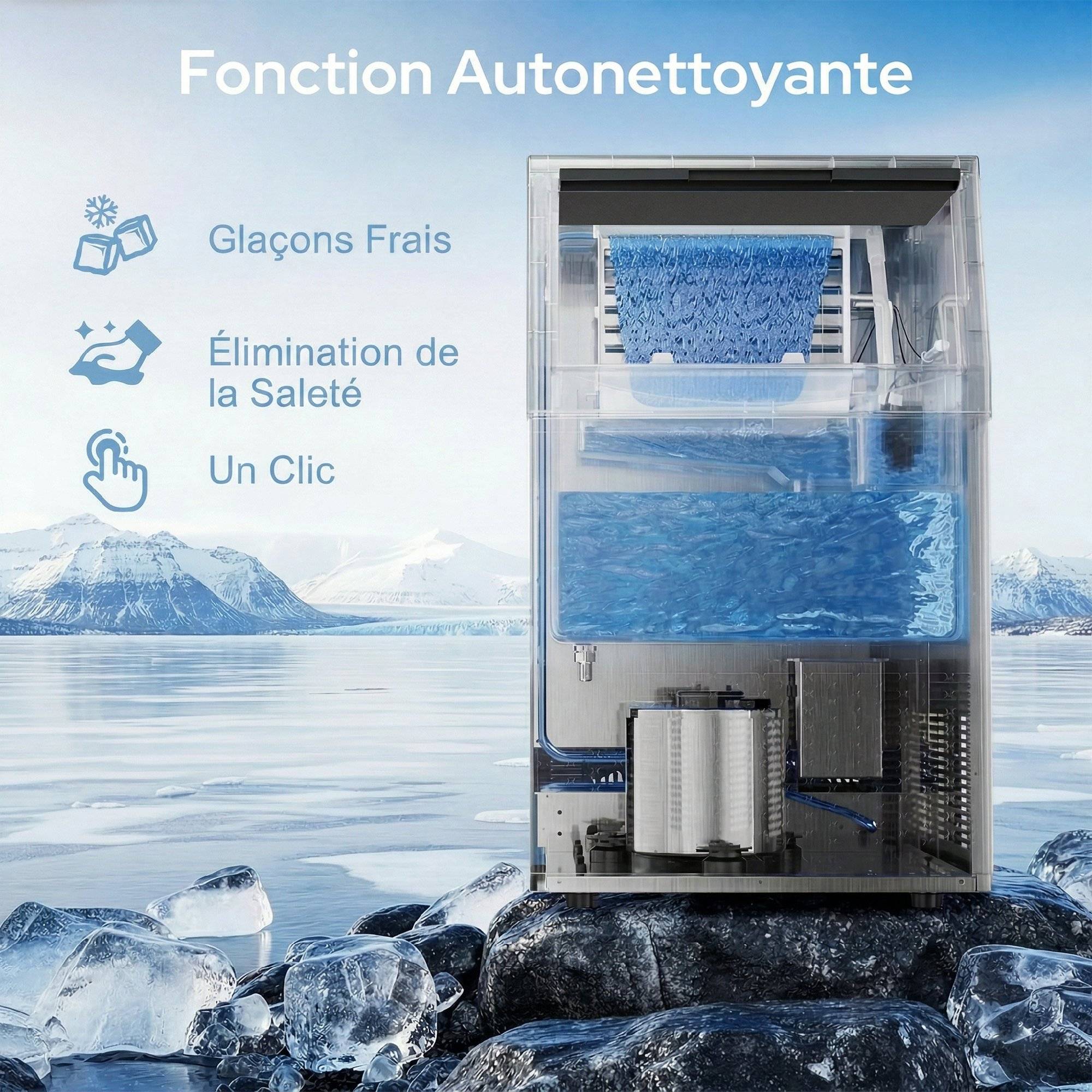 Machine à glaçons commerciale 36kg/24h, acier inoxydable, réserve 5,5kg, 36 glaçons en 10min - Image 8