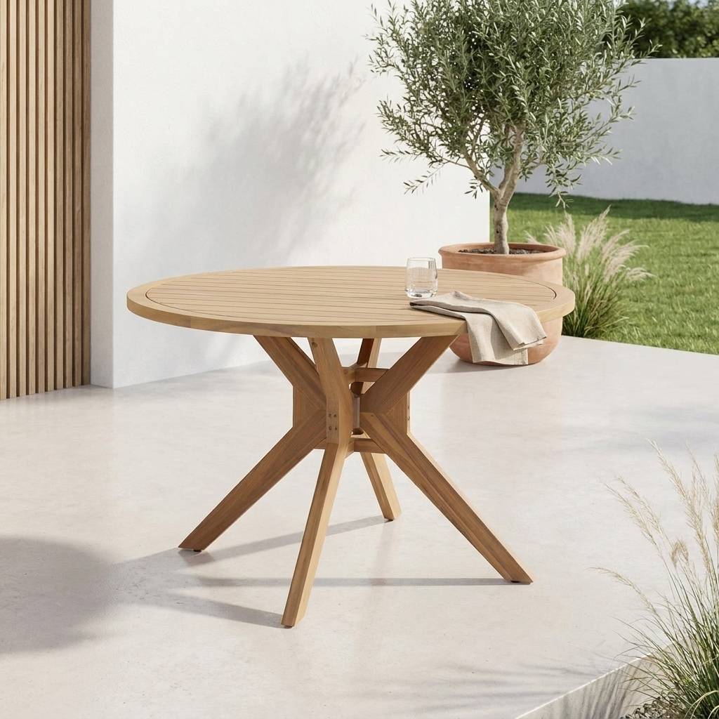 sweeek - Table ronde de jardin bois d'acacia 6 places naturel - Avena | sweeek - Image 1