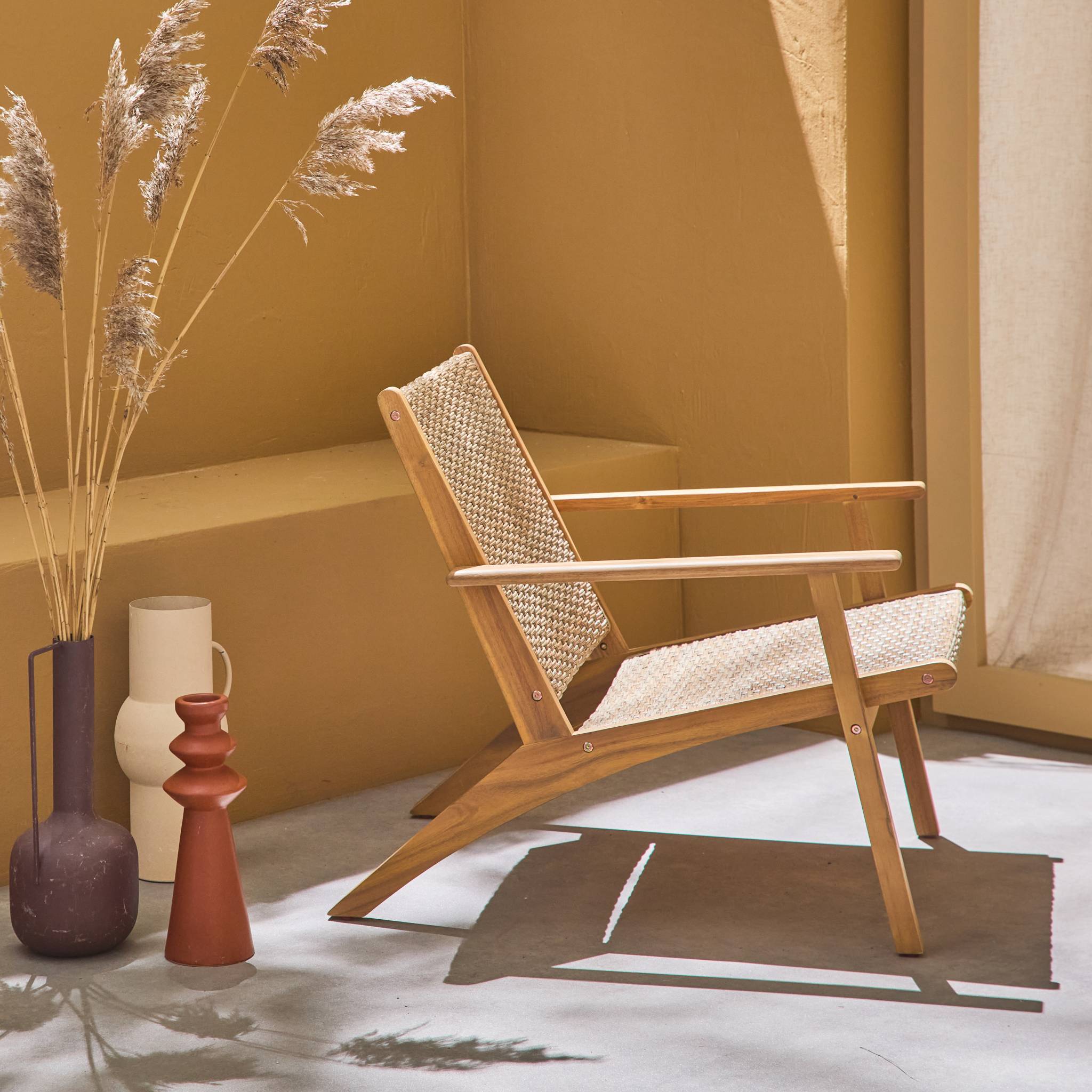 sweeek - Fauteuil relax en bois d'acacias et résine. dossier et assise effet paillage. 62 x 78 x 67 cm BELIZE | sweeek - Image 3