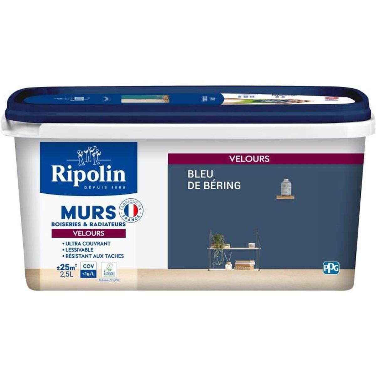 Ripolin - Peinture intérieure acrylique Déco velours Blue de Béring, finition velours, 2,5 L - Ripolin - Image 1