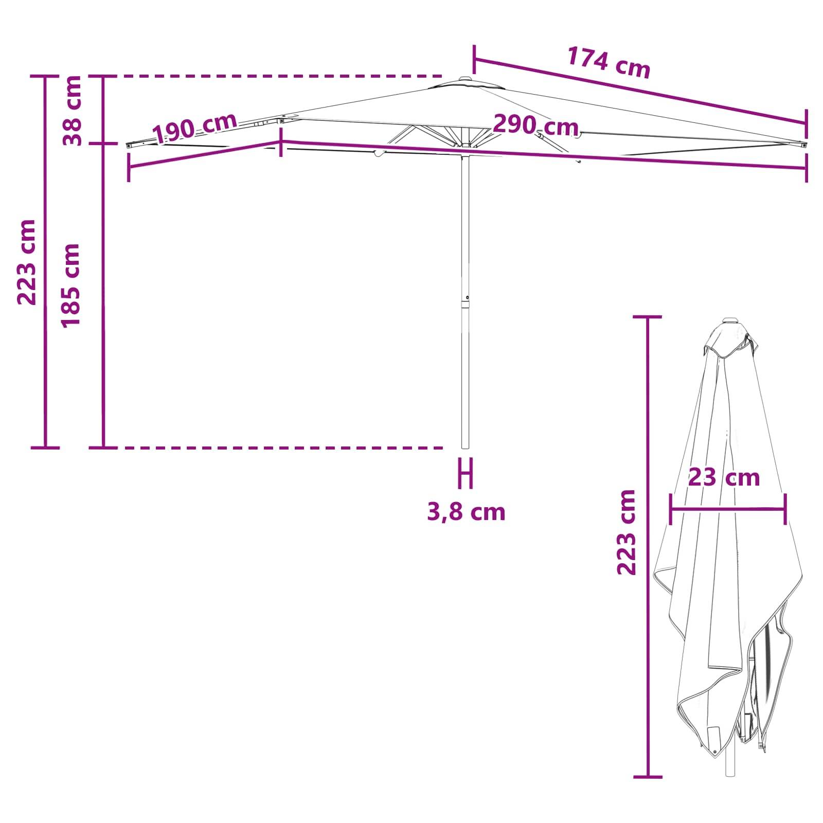 Parasol polyester jaune et blanc 290 x 190 x 223 cm - PANGIVO - Image 7