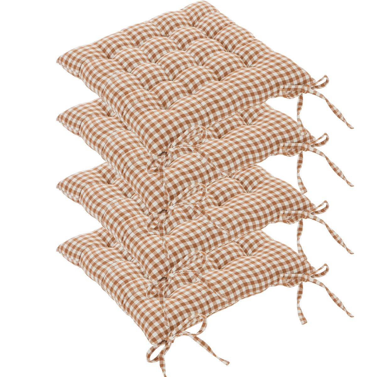 Atmosphera - Lot de 4 Galettes de chaise en Coton Vichy Ivoire et Terracotta 38 x 38 cm - Imagen 1