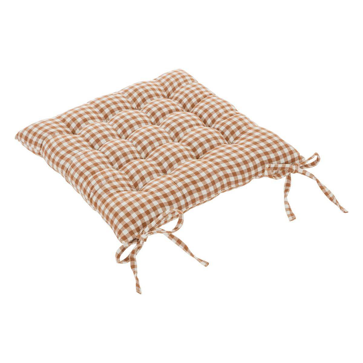 Atmosphera - Lot de 4 Galettes de chaise en Coton Vichy Ivoire et Terracotta 38 x 38 cm - Imagen 2