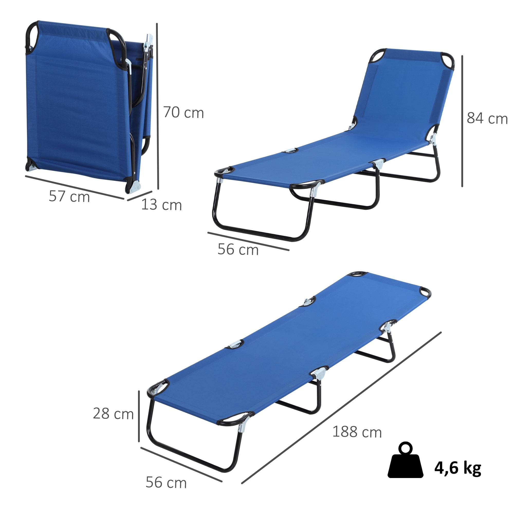 Transat Pliable Inclinable 5 Positions, 120 kg, Jardin/Piscine/Terrasse/Camping, 188 x 56 x 28 cm, Bleu - Image 4