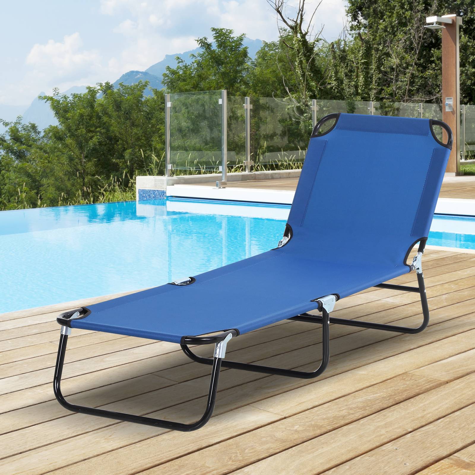 Transat Pliable Inclinable 5 Positions, 120 kg, Jardin/Piscine/Terrasse/Camping, 188 x 56 x 28 cm, Bleu - Image 2