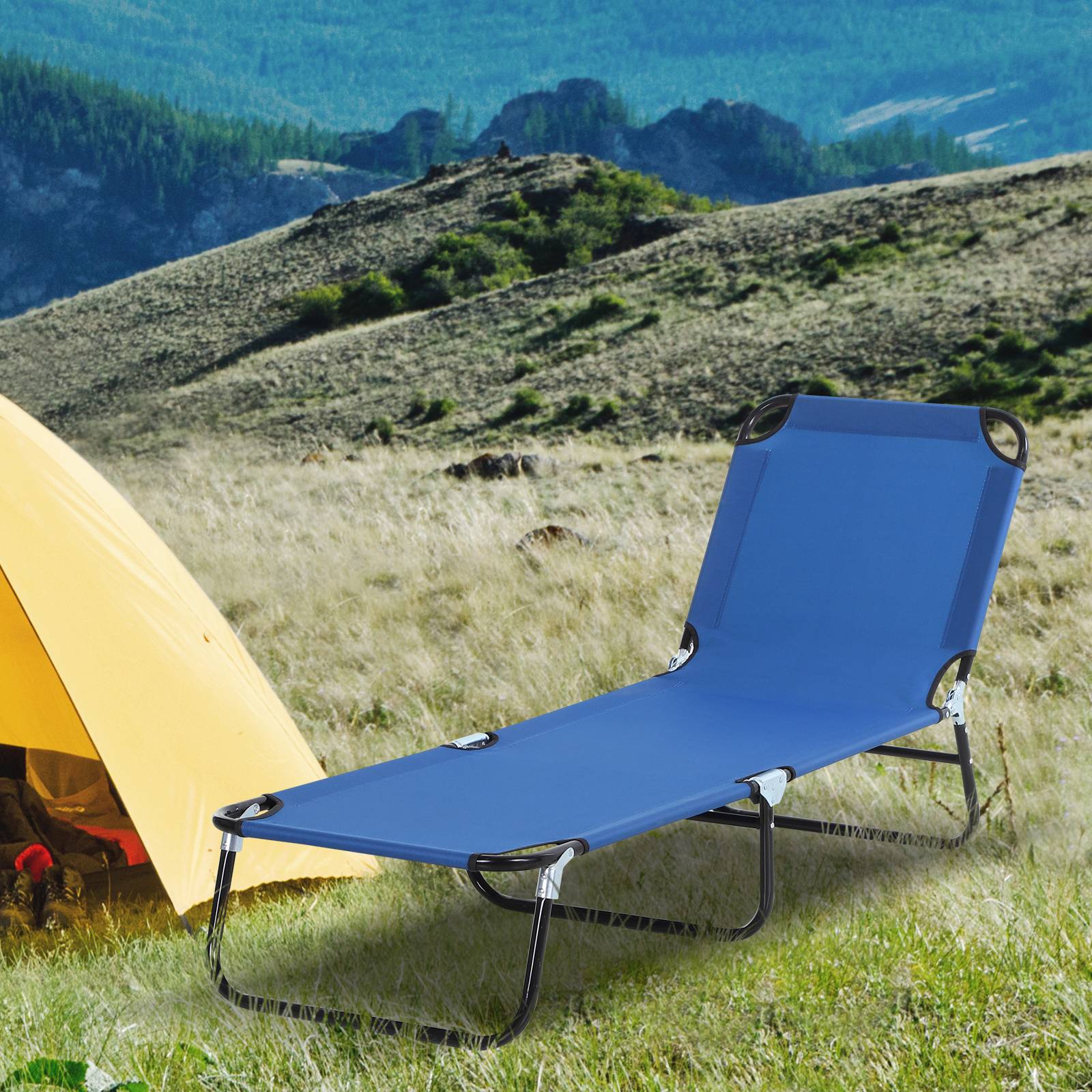Transat Pliable Inclinable 5 Positions, 120 kg, Jardin/Piscine/Terrasse/Camping, 188 x 56 x 28 cm, Bleu - Image 3