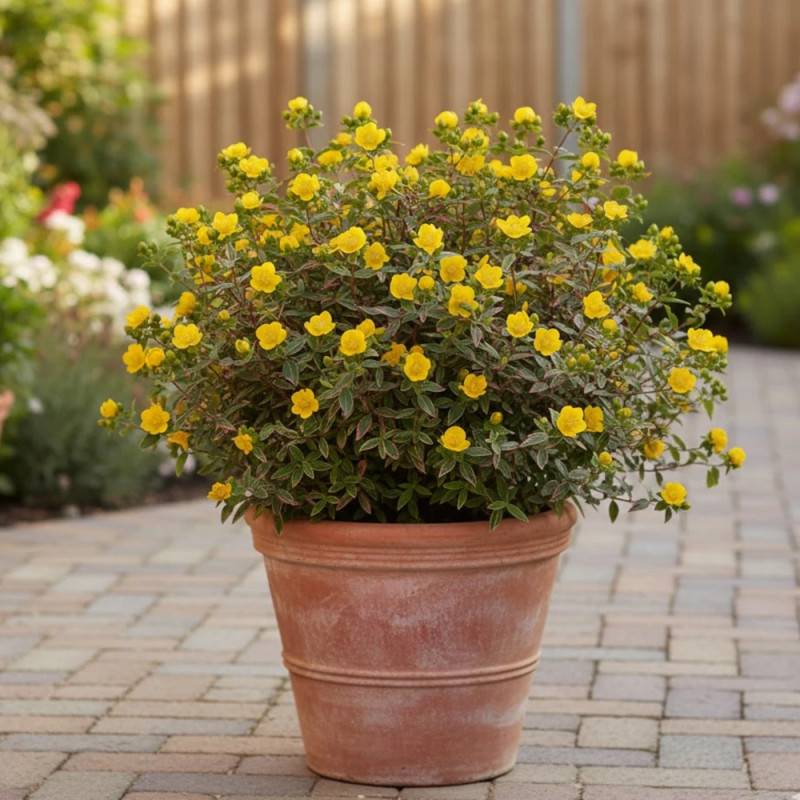 Millepertuis Tricolor à fleurs Jaune - feuillage Persistant - Pot de 7,5L - 40/60 cm- hauteur à maturité De 0,50 m à 1,00 m - Image 5
