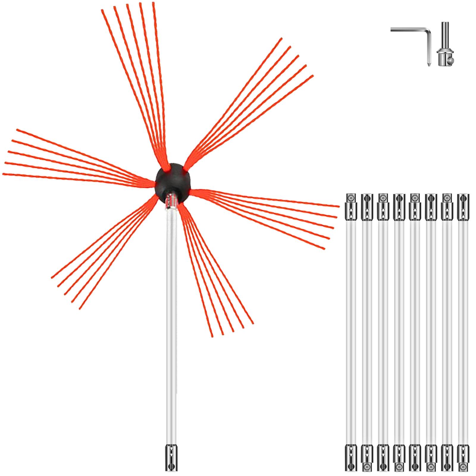 VEVOR Brosse cheminée 9 m, nylon, pour poêle pellet, métal, brique. - Image 1