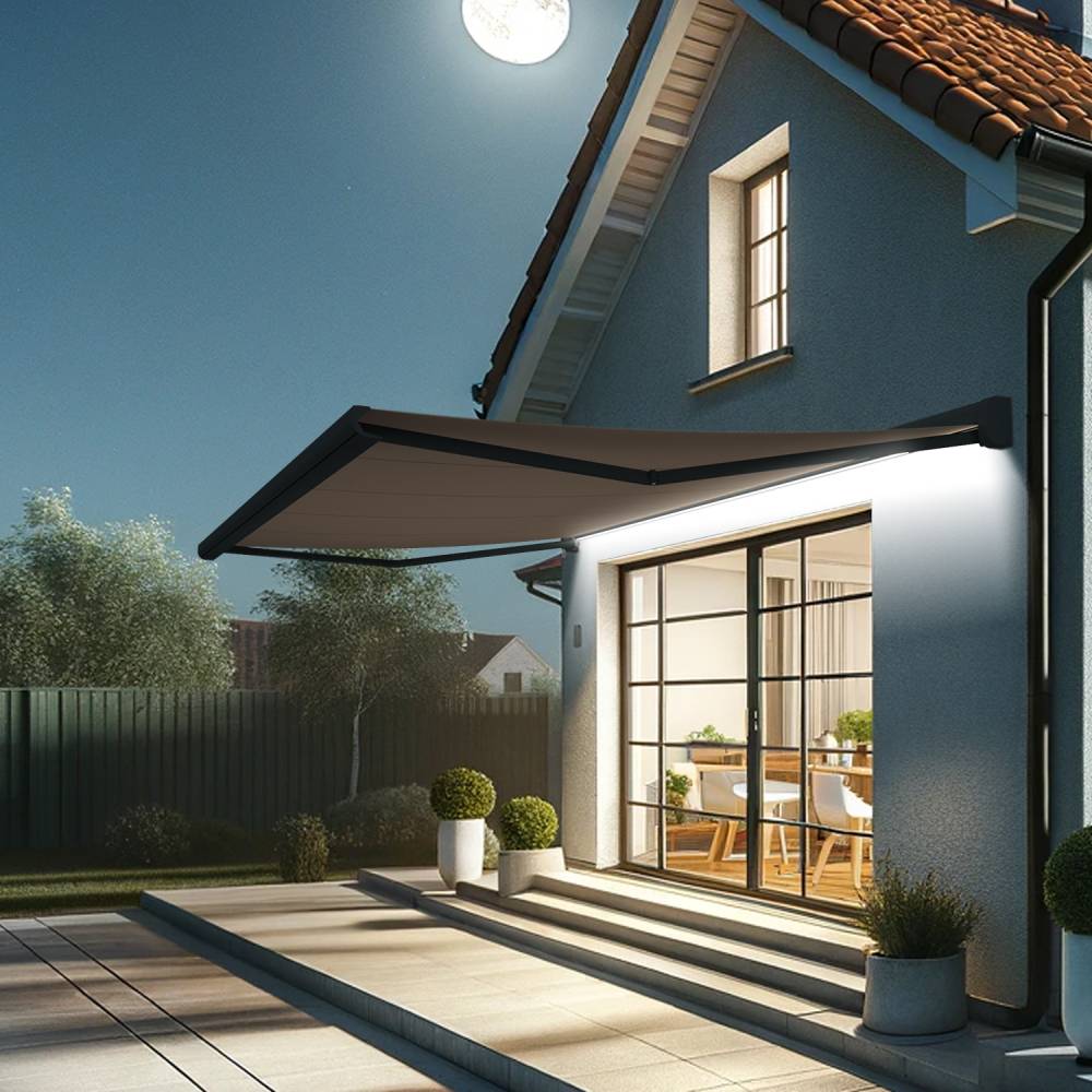 Intersun - Store banne coffre CELESTE 5,00x3,00 M (Motorisé Secours à Télécommande + LED - Gris Anthracite - Taupe) - INTERSUN - Imagen 3
