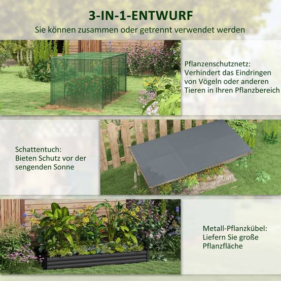 PANGIVO - Bac de jardin en acier avec filet de protection pour oiseaux, gris foncé, 230 x 110 x 110 cm - PANGIVO - Image 4