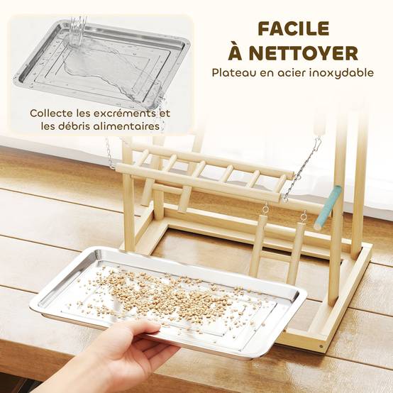 Aire jeux perroquet bois massif 4 niveaux échelle balançoire plateau 48x38x95cm naturel - ComfortXL Outdoor Living - Image 8