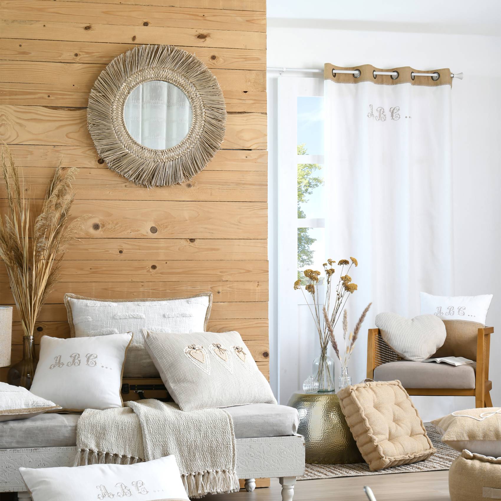 Lovely Casa - Coussin cœur rayures poly-coton - LOVELY CASA - Coton - Naturel - Image 6