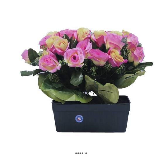 Jardinière funéraire fleurs artificielles cimetière boutons de roses Lavande - couleur: Lavande - Image 1