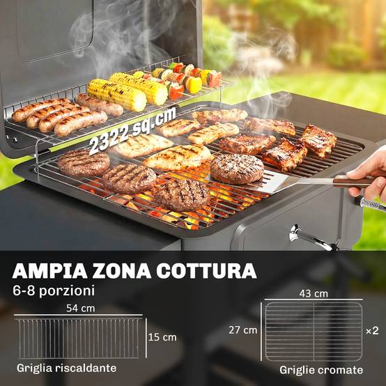 Barbecue charbon fumoir portable, ventilation, thermomètre, tablettes latérales noir - Image 6