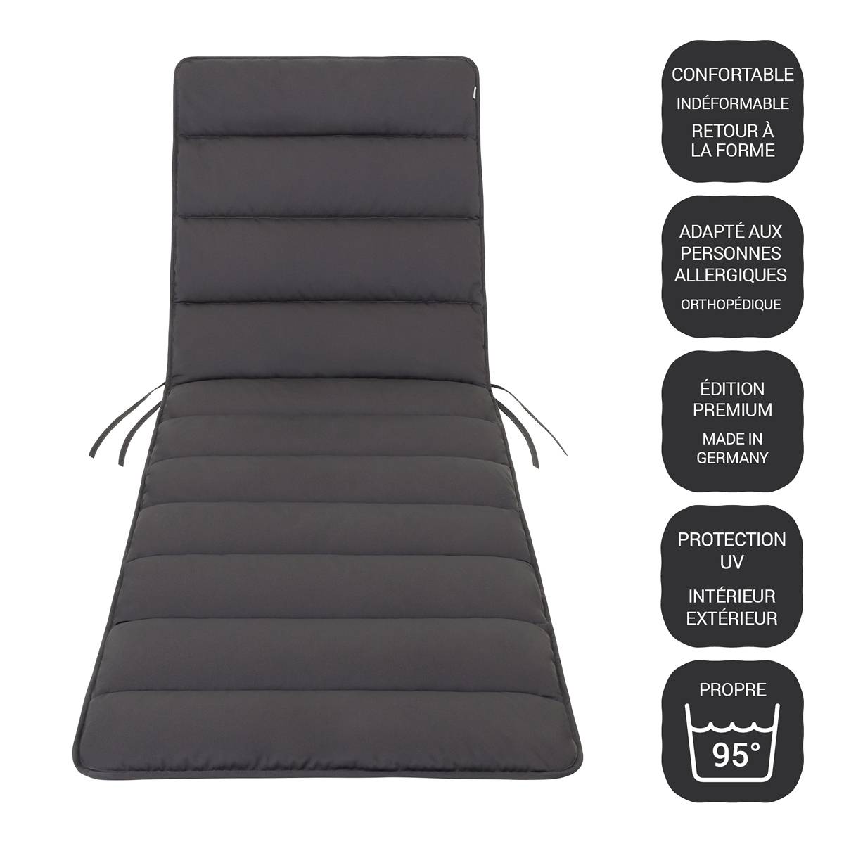 Coussin de Transat FlAIR - gris - 200x70cm - Image 1