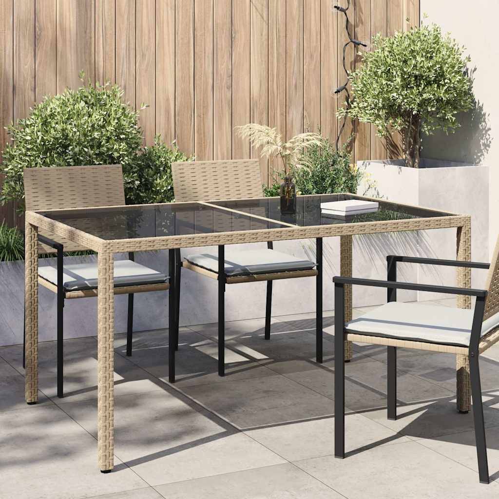 PANGIVO - Table de jardin verre trempé et résine tressée beige 150 x 90 x 75 cm, Poids :28.4kg - PANGIVO - Image 1