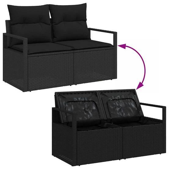 Salon de Jardin 5 Places 7 pcs Poly Rotin avec Pouf et Rangement Intégré Noir – ComfortXL Outdoor Living - Image 4