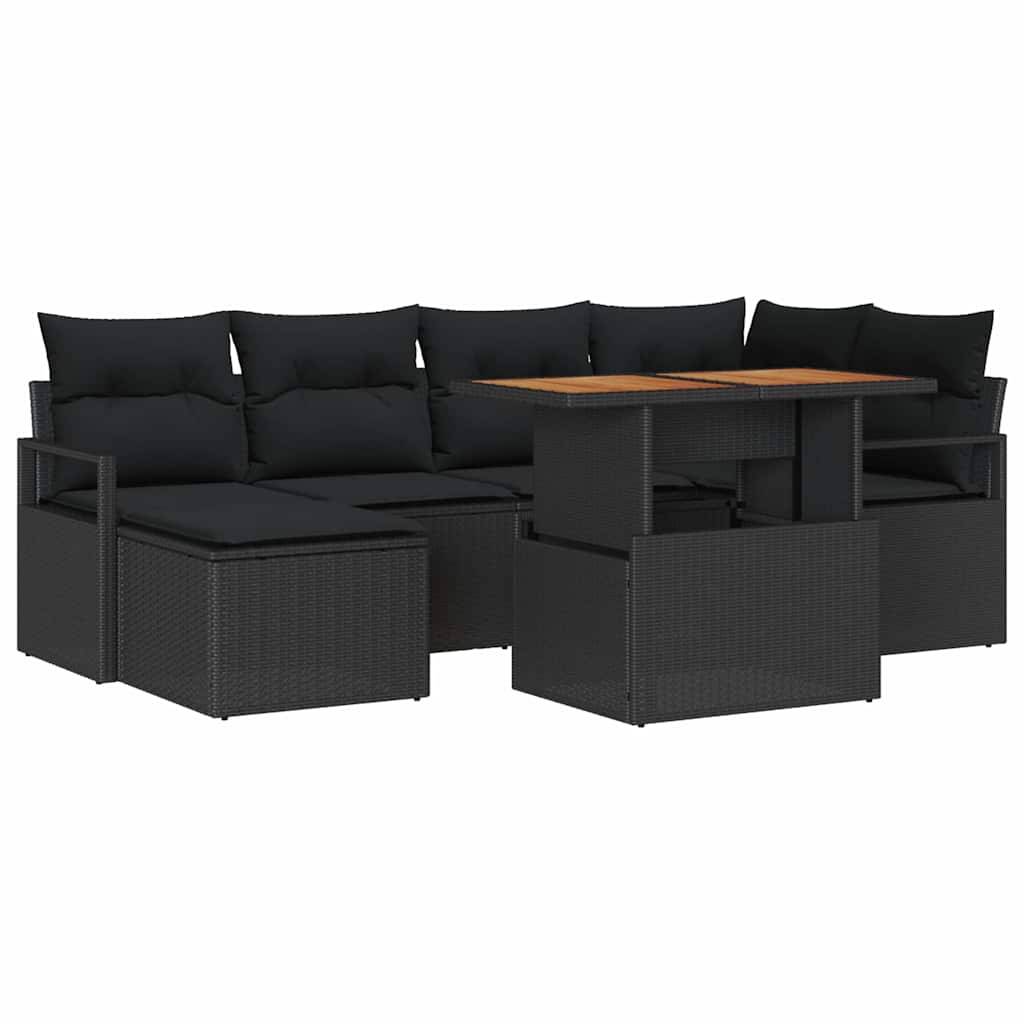 Salon de Jardin 5 Places 7 pcs Poly Rotin avec Pouf et Rangement Intégré Noir – ComfortXL Outdoor Living - Image 2