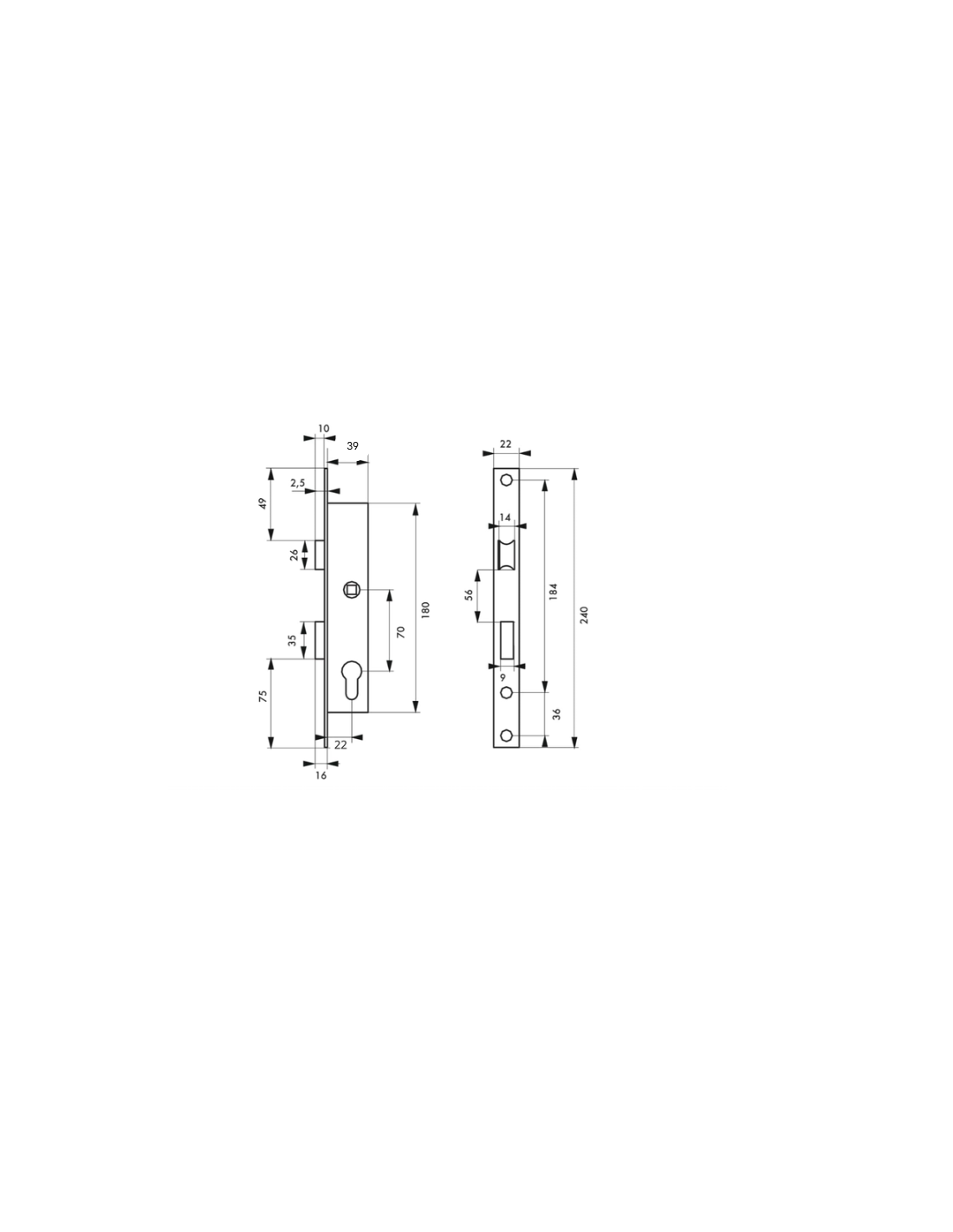 Boitier de serrure encastrable à cylindre pour menuiserie métallique, axe 22mm, bouts carrés, zingué - THIRARD - Image 5