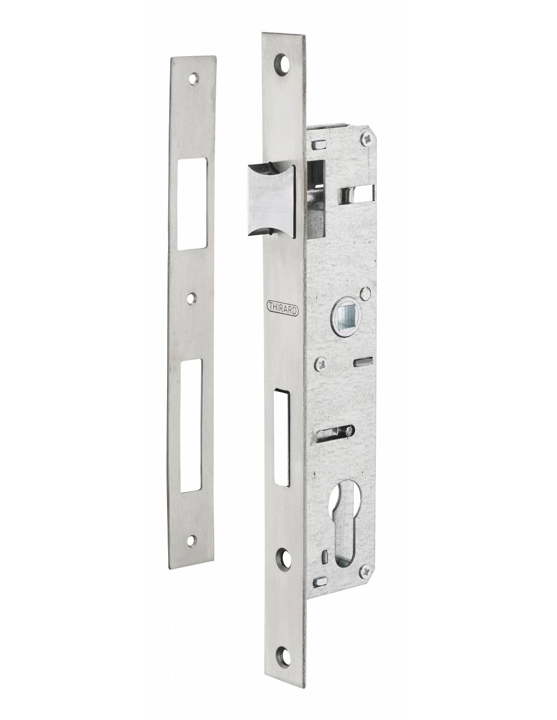 Boitier de serrure encastrable à cylindre pour menuiserie métallique, axe 22mm, bouts carrés, zingué - THIRARD - Image 1