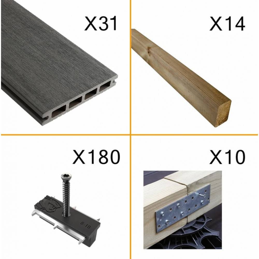 Kit Terrasse Composite NAVIA 10m² - Gris Foncé - 31 Lames de Terrasse (220 x 14.5 x 2.2 cm) - Fixation par Clips - Imagen 2