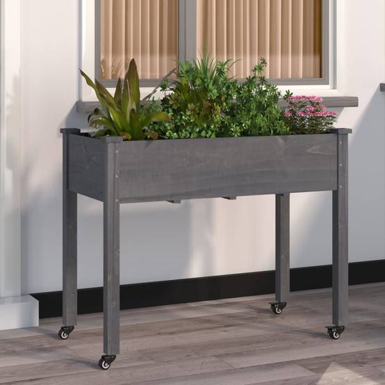 Grand carré potager surélevé à roulettes bois de sapin Gris 118x59 cm – ComfortXL Outdoor Living - Image 1