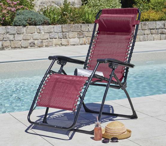 Lot de 2 fauteuils relax en acier pliant bordeaux PALAVAS - Image 1