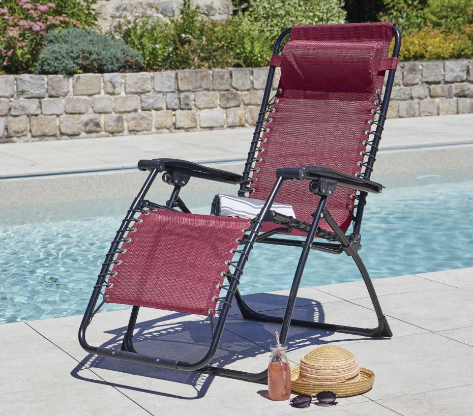 Lot de 2 fauteuils relax en acier  pliant  bordeaux  PALAVAS - Imagen 1