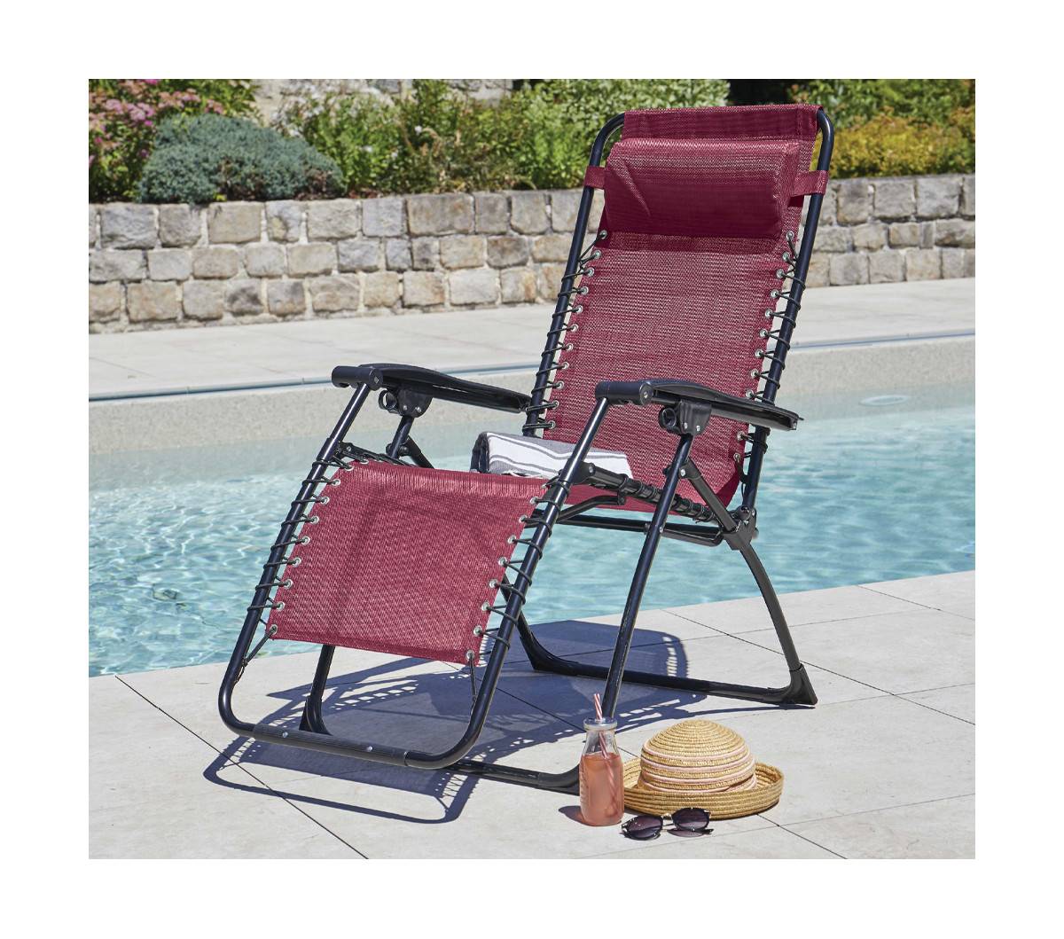 Lot de 2 fauteuils relax en acier  pliant  bordeaux  PALAVAS - Imagen 3