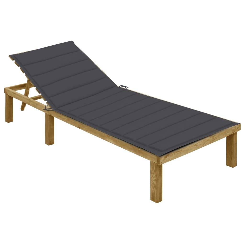 Helloshop26 - Transat chaise longue bain de soleil lit de jardin terrasse meuble d'extérieur avec coussin anthracite bois de pin imprégné - Imagen 1