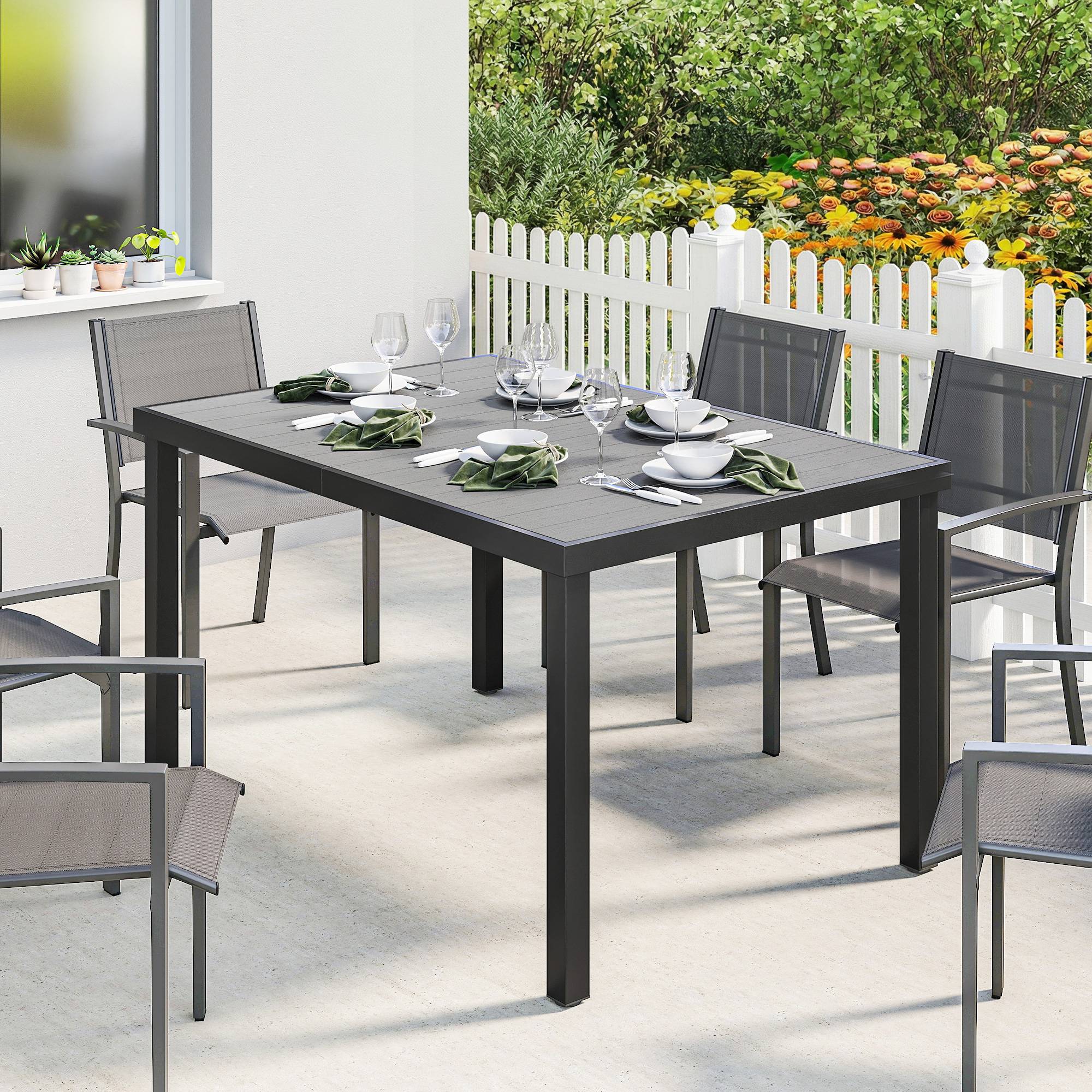 Table de jardin rectangulaire acier et bois composite pour 6 personnes 140cm gris - ComfortXL Outdoor Living - Image 3